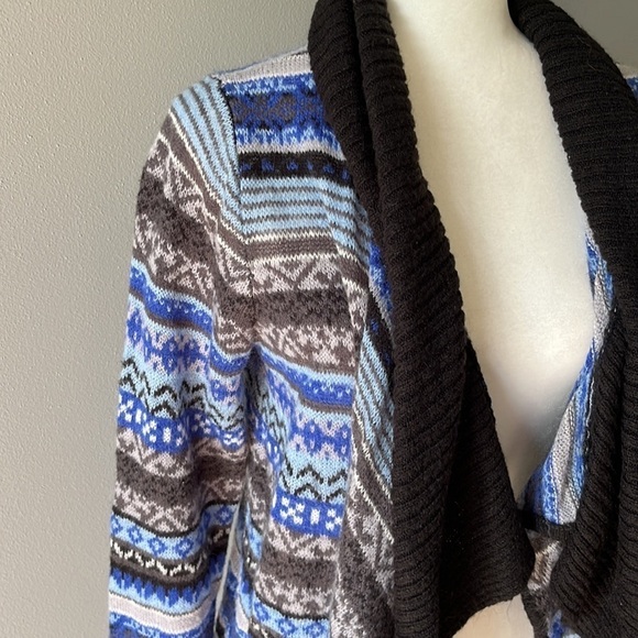Kensie Blue Patterned Striped Open Front Waterfall Cardigan - Picture 2 of 8